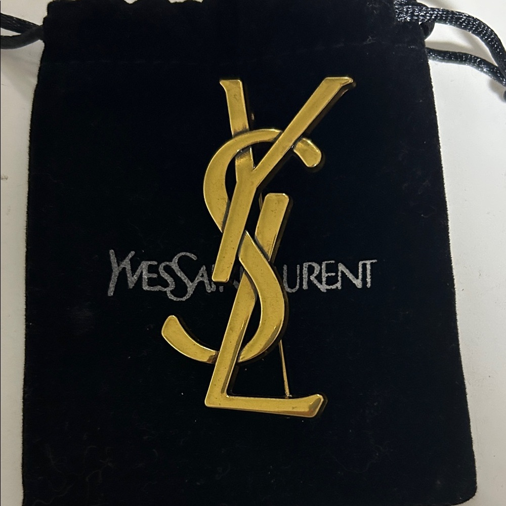 Yves Saint Laurent Gold Monogram Brooch